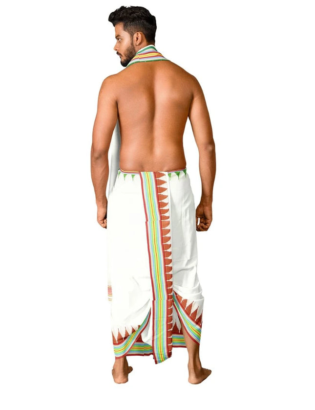 Men Pure Cotton Tower White Panchakacham Dhoti-9x5