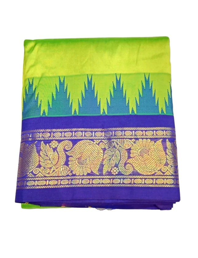 Men Pure Silk 5INCH Jacquard Border Green Panchakacham Dhoti 9x5
