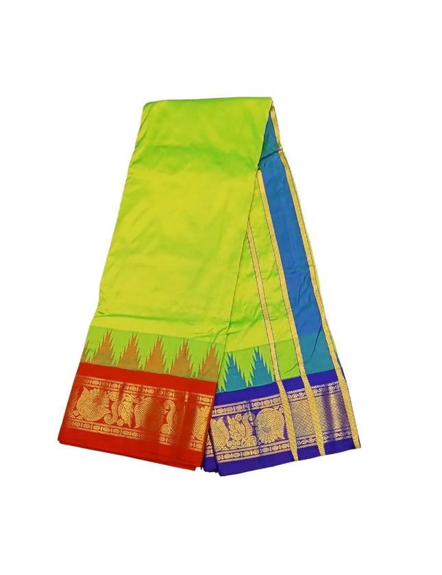 Men Pure Silk 5INCH Jacquard Border Green Panchakacham Dhoti 9x5