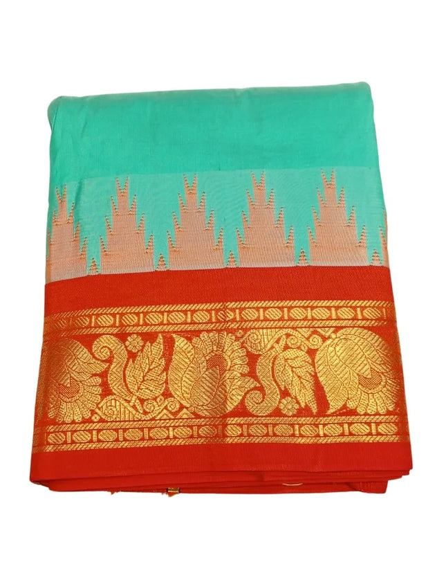 Men Pure Silk 5INCH Jacquard Border  Light Blue Panchakacham Dhoti 9x5