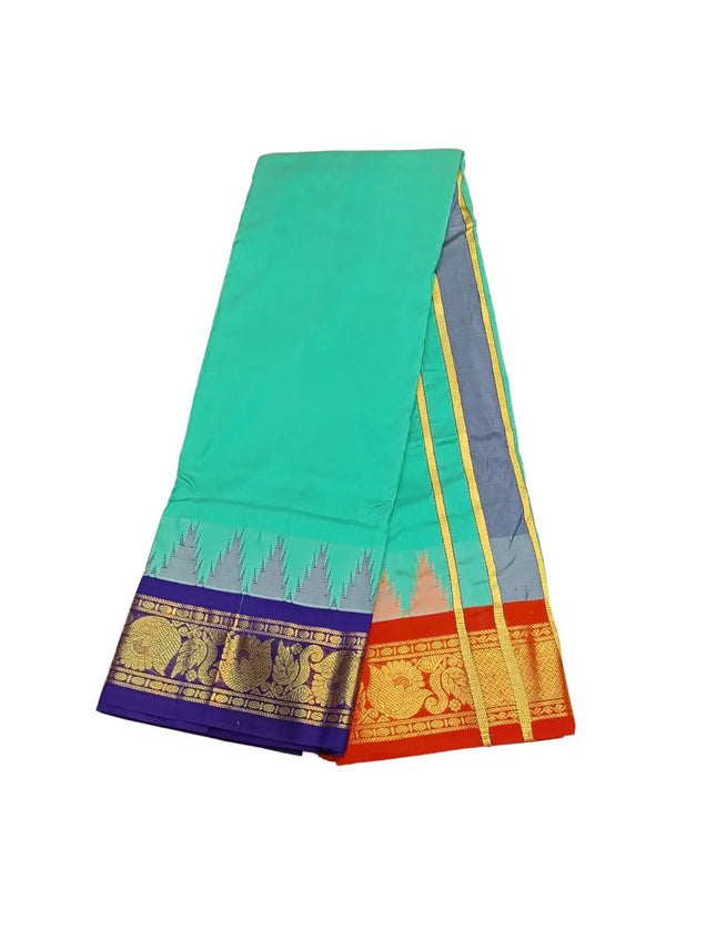 Men Pure Silk 5INCH Jacquard Border  Light Blue Panchakacham Dhoti 9x5