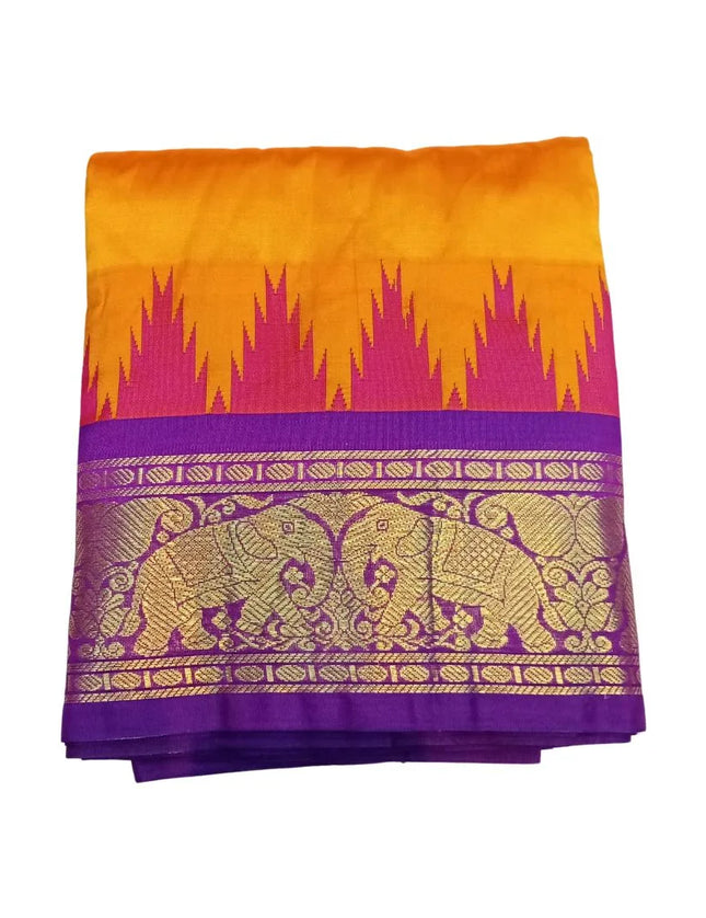 Men Pure Silk 5INCH Jacquard Border  Mango Yellow Panchakacham Dhoti 9x5