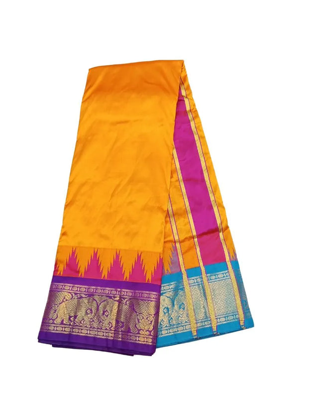 Men Pure Silk 5INCH Jacquard Border  Mango Yellow Panchakacham Dhoti 9x5