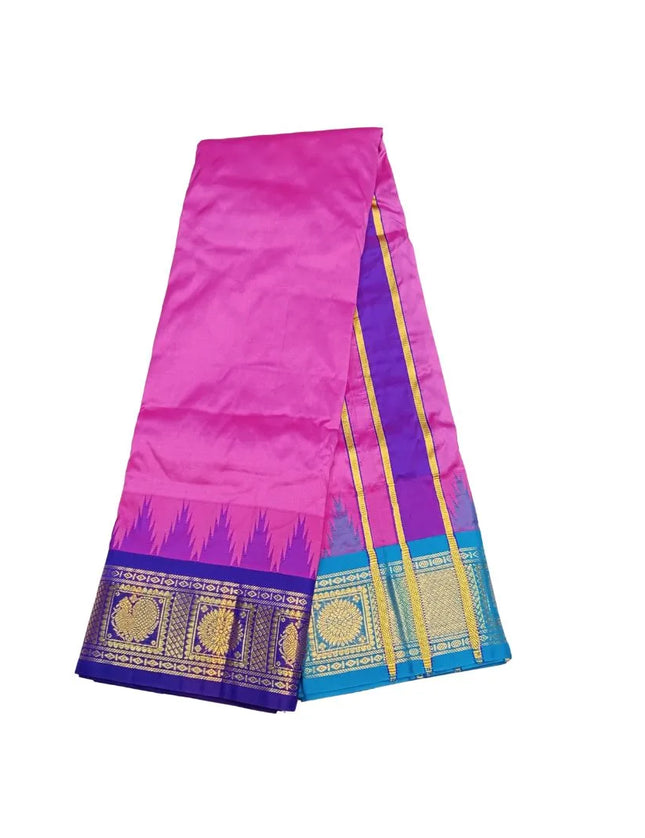Men Pure Silk 5INCH Jacquard Border  Purple Panchakacham Dhoti 9x5
