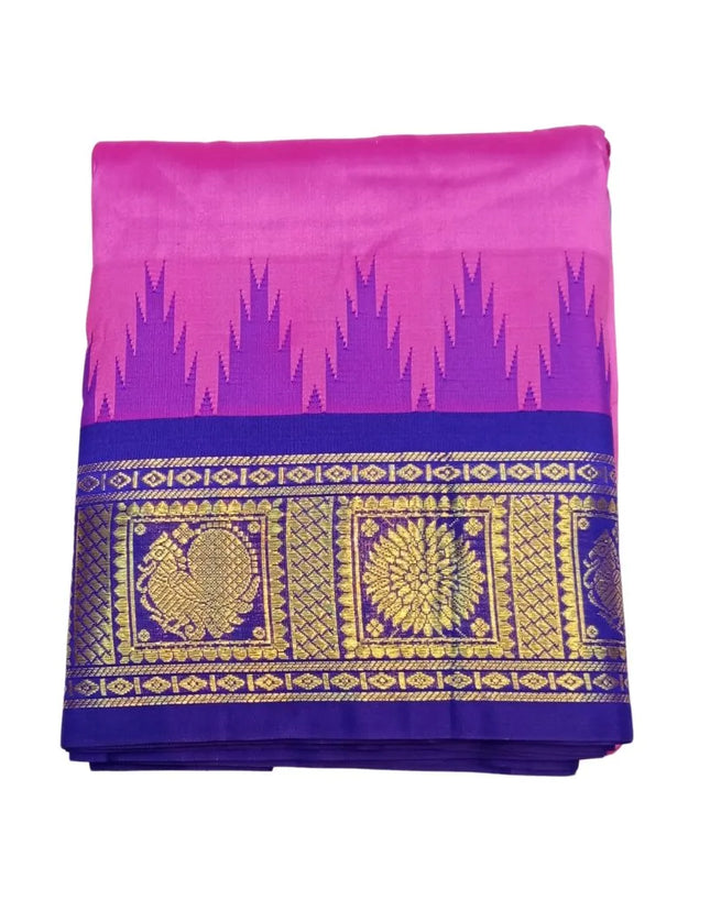Men Pure Silk 5INCH Jacquard Border  Purple Panchakacham Dhoti 9x5