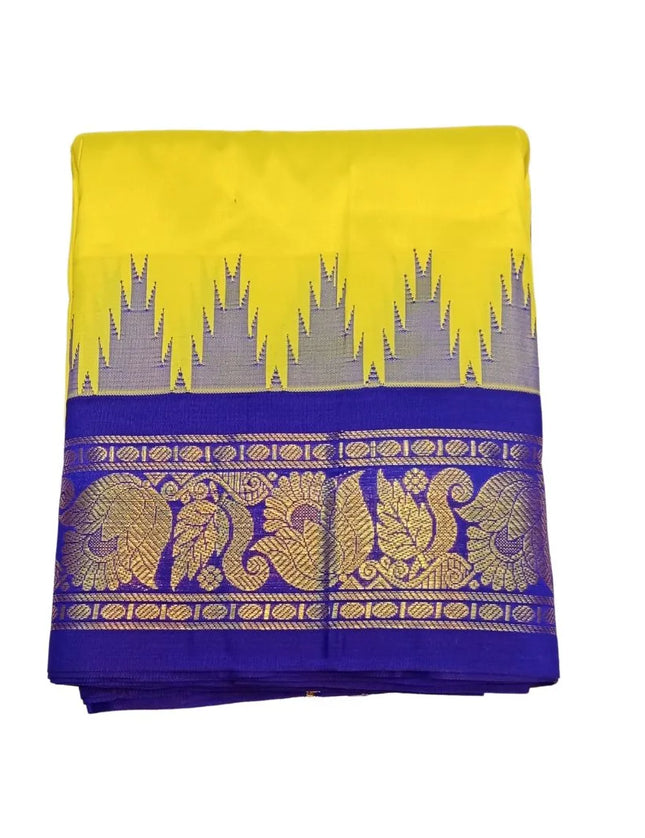 Men Pure Silk 5INCH Jacquard Border  Yellow Panchakacham Dhoti 9x5