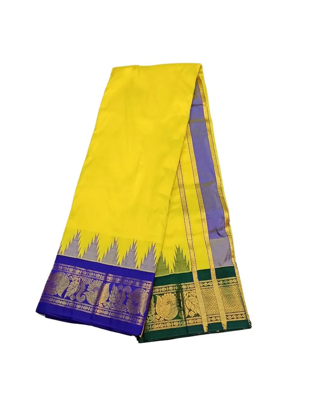 Men Pure Silk 5INCH Jacquard Border  Yellow Panchakacham Dhoti 9x5