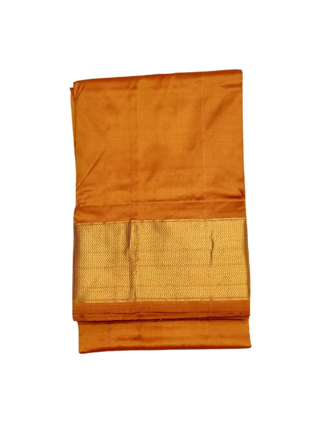 Men Pure Silk Big Border Mustard Yellow Panchakacham Dhoti 9x5
