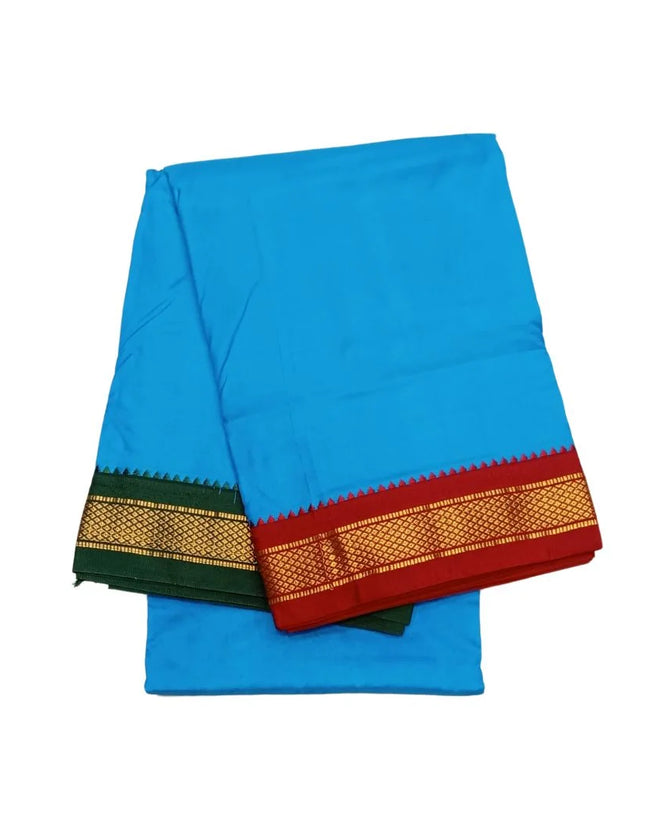 Men Pure Silk Mayilkan Border Blue Panchakacham Dhoti 9x5