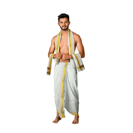 Men Cotton 100K Jari Panchakacham Dhoti 10x6