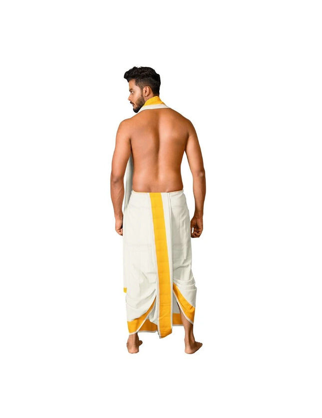 Men Cotton 2 Inch Thillana Jari Panchakacham Dhoti -  9x5