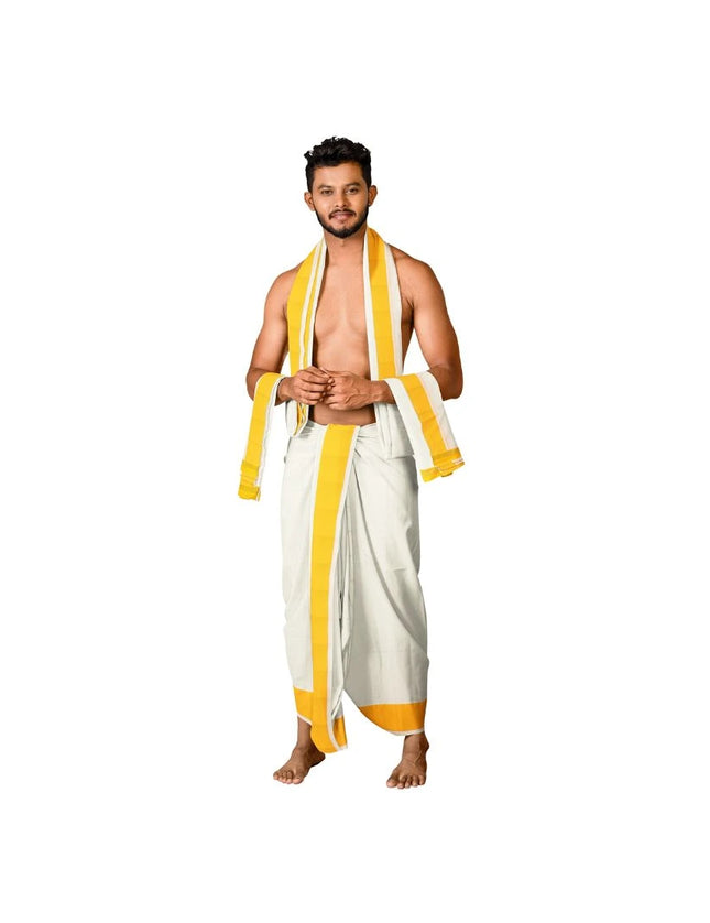 Men Cotton 2 Inch Thillana Jari Panchakacham Dhoti -  9x5