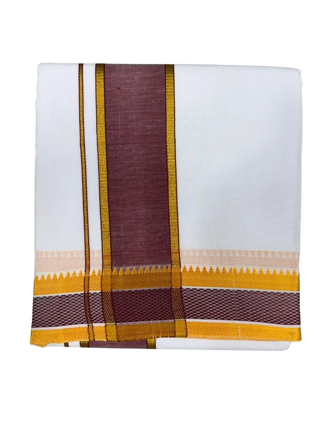MEN COTTON 3 INCH DESIGN PATE PANCHAKACHAM DHOTI - 9X5