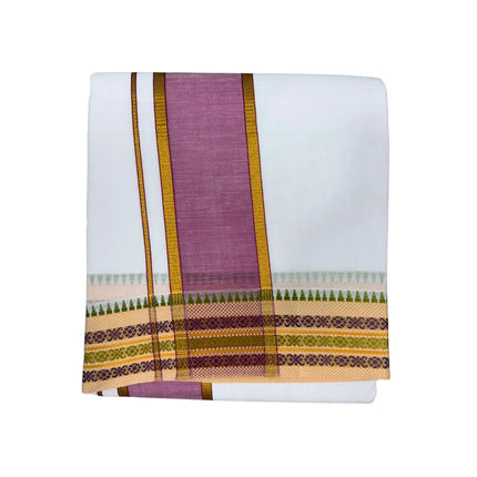 MEN COTTON 3 INCH DESIGN PATE PANCHAKACHAM DHOTI - 9X5