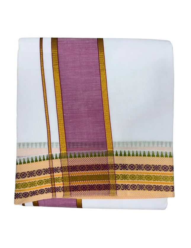 MEN COTTON 3 INCH DESIGN PATE PANCHAKACHAM DHOTI - 9X5