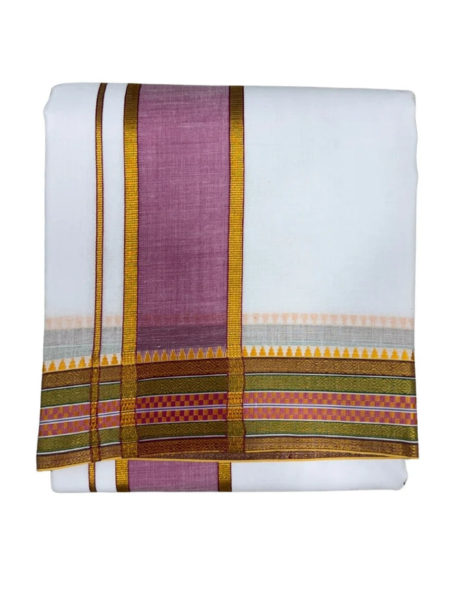 MEN COTTON 3 INCH DESIGN PATE PANCHAKACHAM DHOTI - 9X5