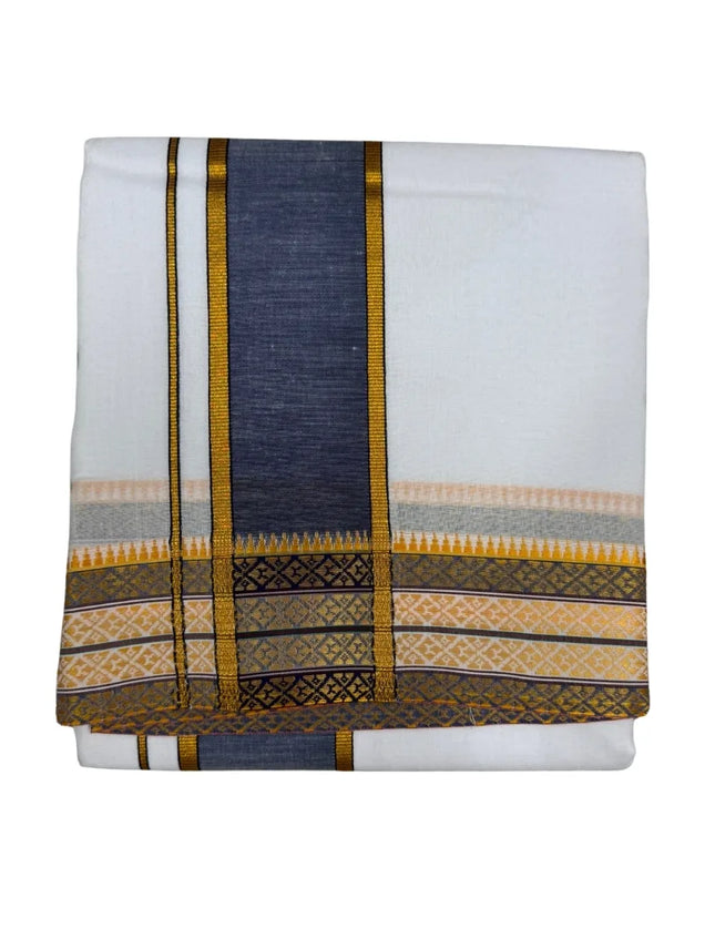 MEN COTTON 3 INCH DESIGN PATE PANCHAKACHAM DHOTI - 9X5