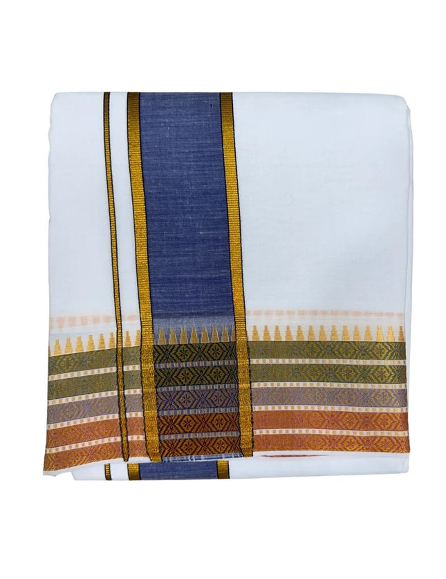 MEN COTTON 3 INCH DESIGN PATE PANCHAKACHAM DHOTI - 9X5