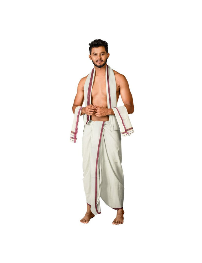 Men Cotton MLA Pattu Bleached Panchakacham Dhoti 9x5