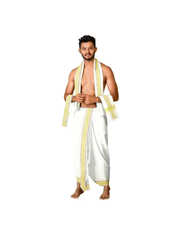 Men Pure Cotton 2 Inch Center Pet Panchakacham Dhoti-9x5