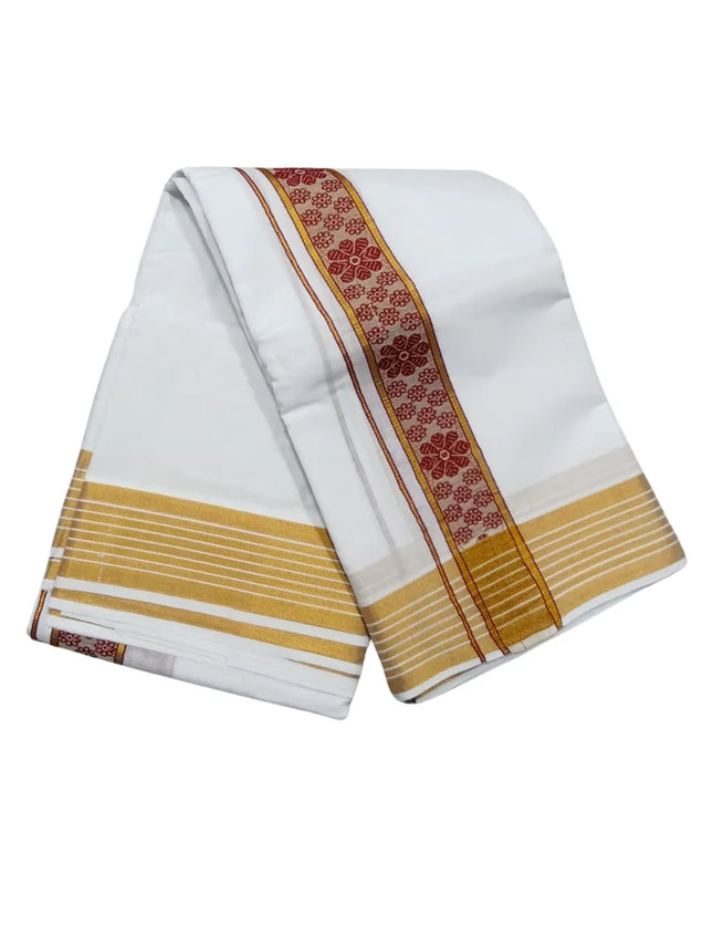 Men Pure Cotton Butterfly Jacquard White Panchakacham Dhoti- 10x6