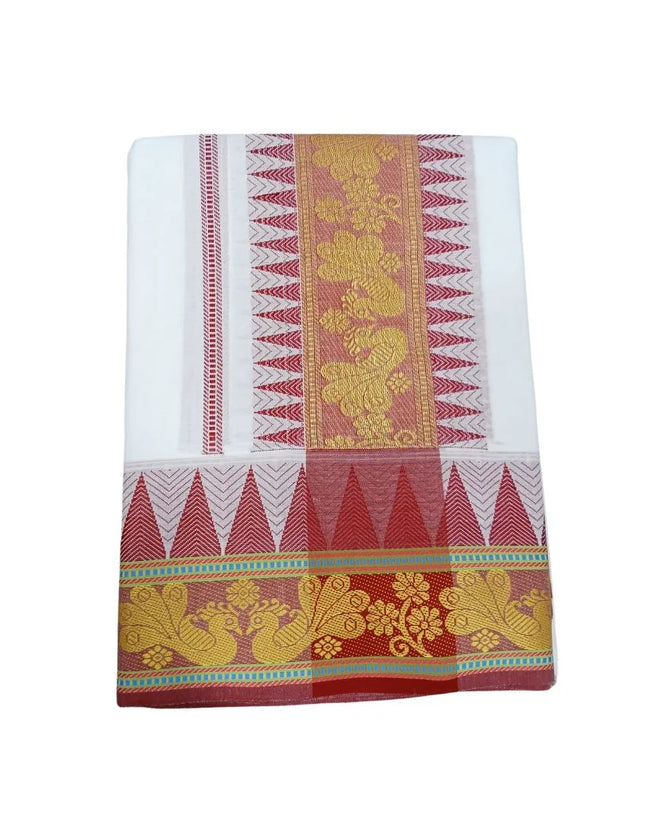 Men Pure Cotton Temple Jaquard Panchakacham Dhoti-9x5