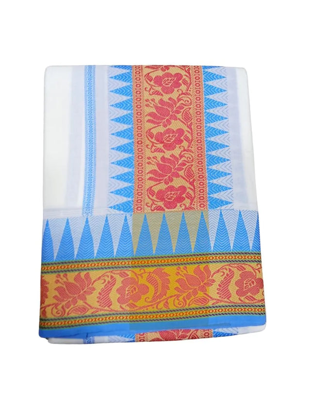 Men Pure Cotton Temple Jaquard Panchakacham Dhoti-9x5