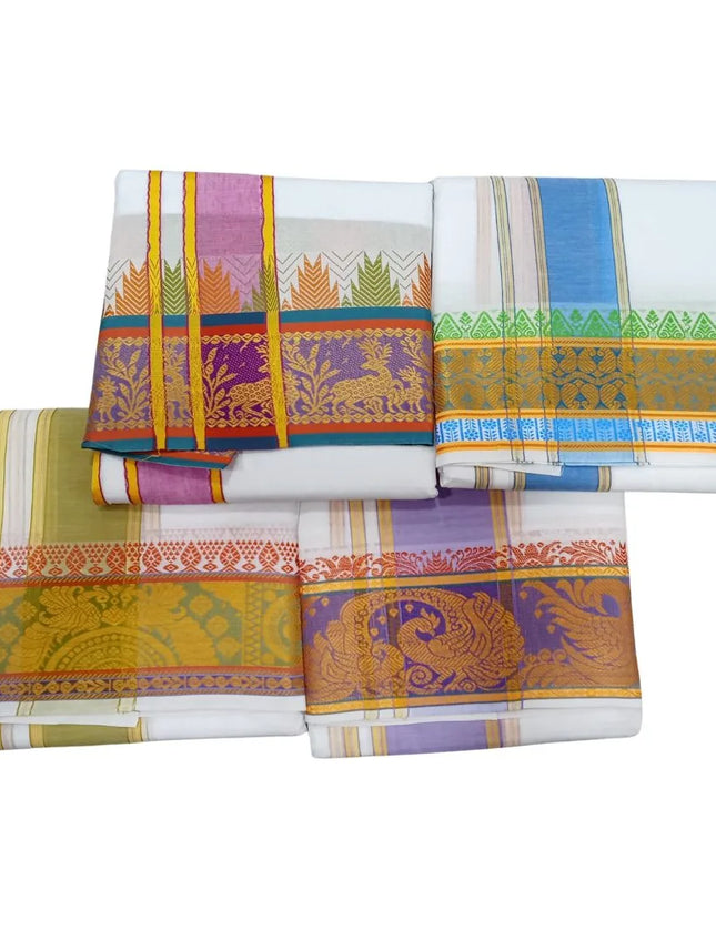 Men Pure Cotton Jacquard White Panchakacham Dhoti- 10x6