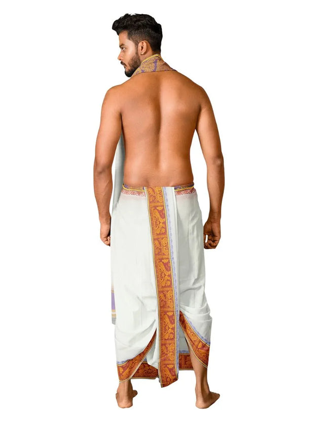 Men Pure Cotton Jacquard White Panchakacham Dhoti- 10x6