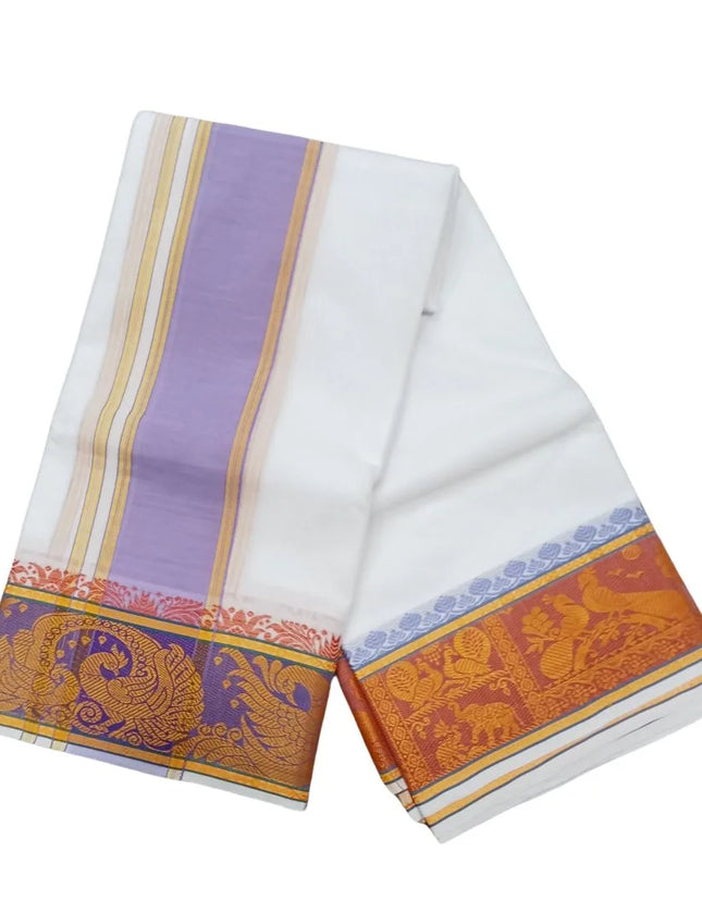 Men Pure Cotton Jacquard White Panchakacham Dhoti- 10x6