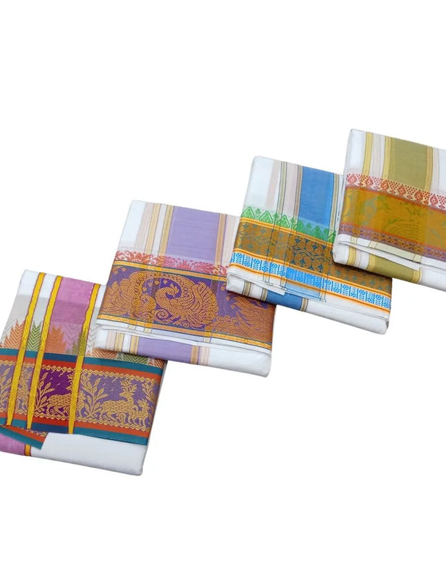 Men Pure Cotton Jacquard White Panchakacham Dhoti- 10x6