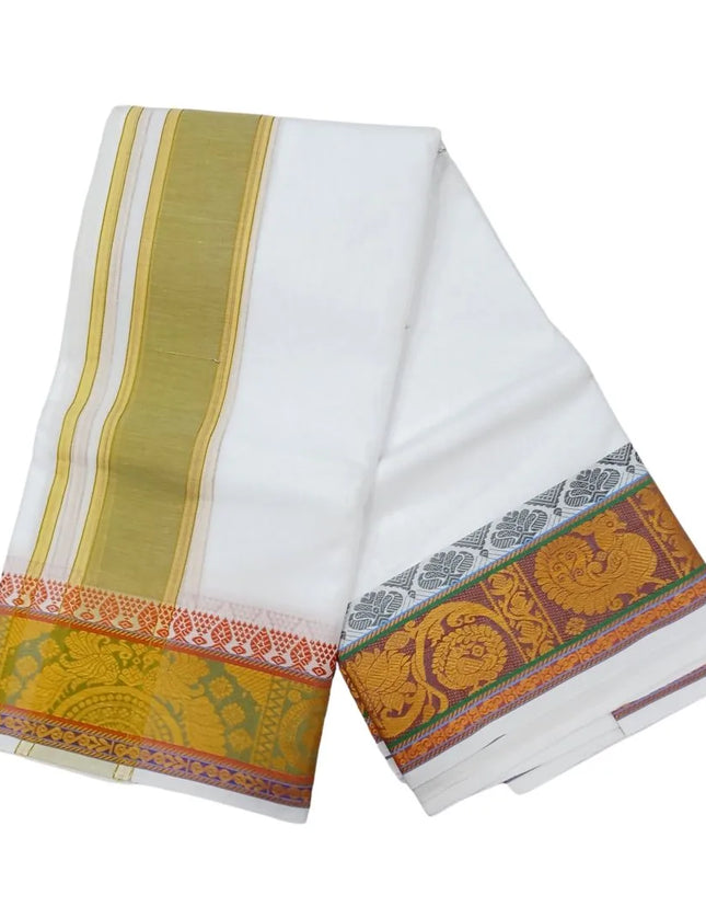Men Pure Cotton Jacquard White Panchakacham Dhoti- 10x6