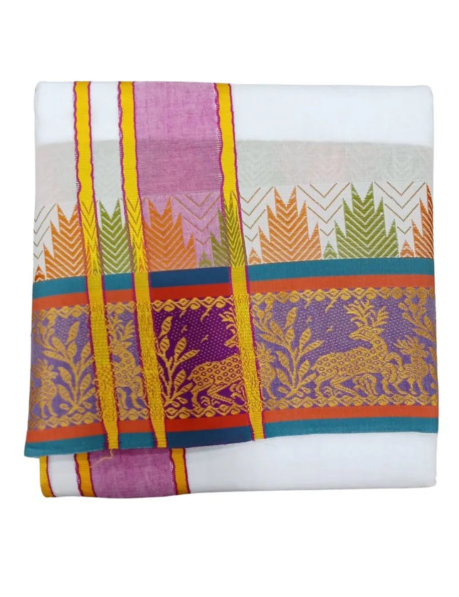 Men Pure Cotton Jacquard White Panchakacham Dhoti- 10x6