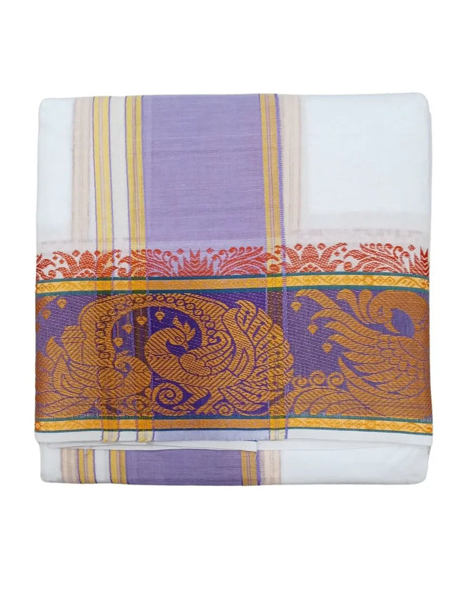 Men Pure Cotton Jacquard White Panchakacham Dhoti- 10x6