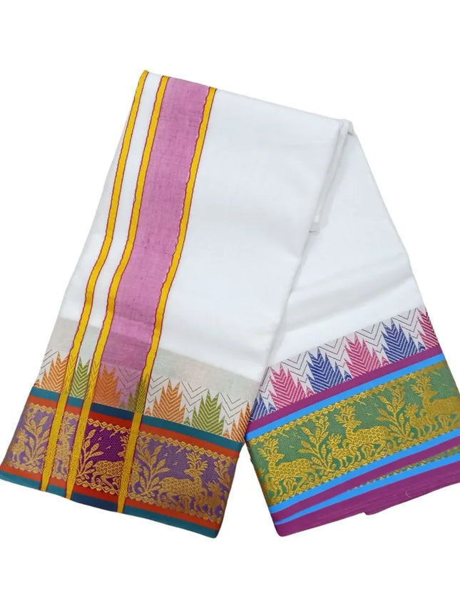 Men Pure Cotton Jacquard White Panchakacham Dhoti- 10x6