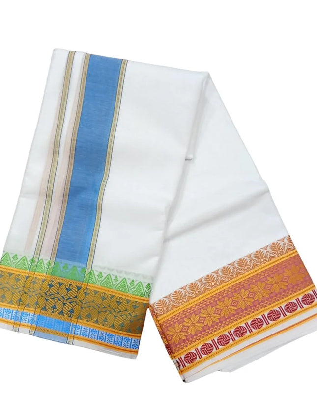 Men Pure Cotton Jacquard White Panchakacham Dhoti- 10x6