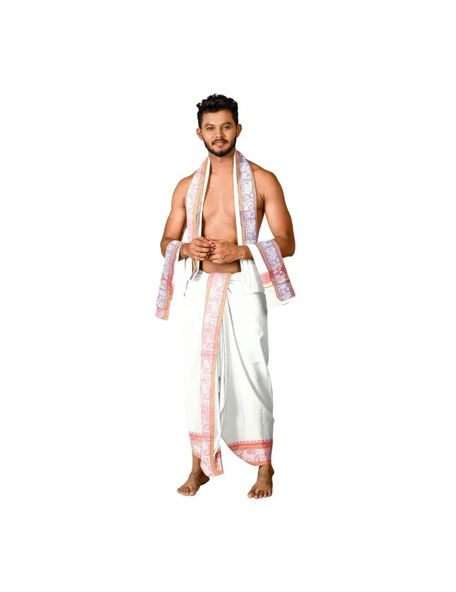 Men Pure Cotton Sartien Jaquard Panchakacham Dhoti-9x5