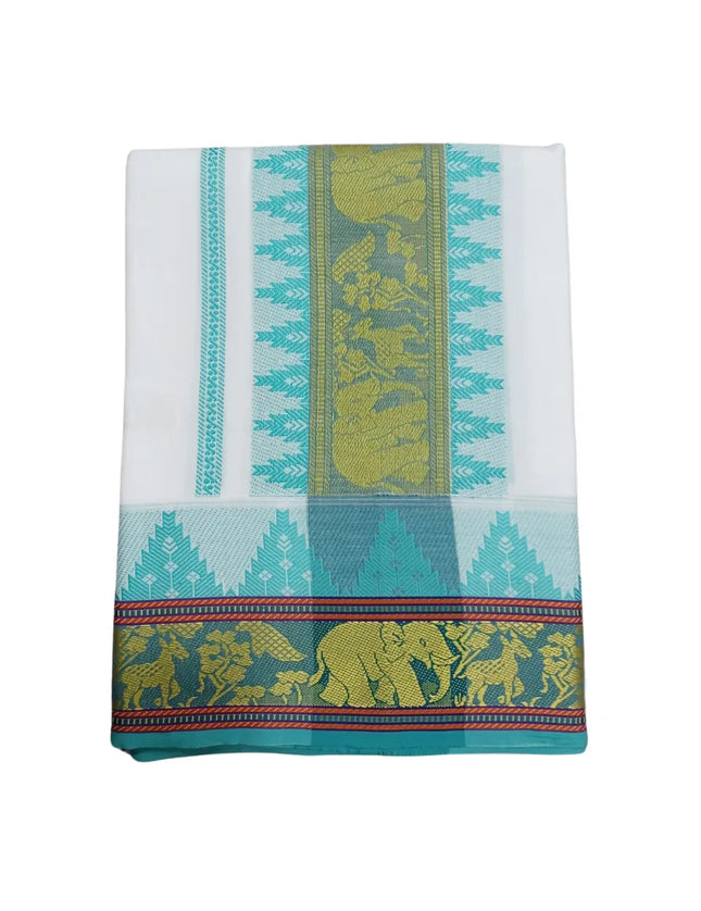 Men Pure Cotton Temple Jaquard Panchakacham Dhoti-9x5