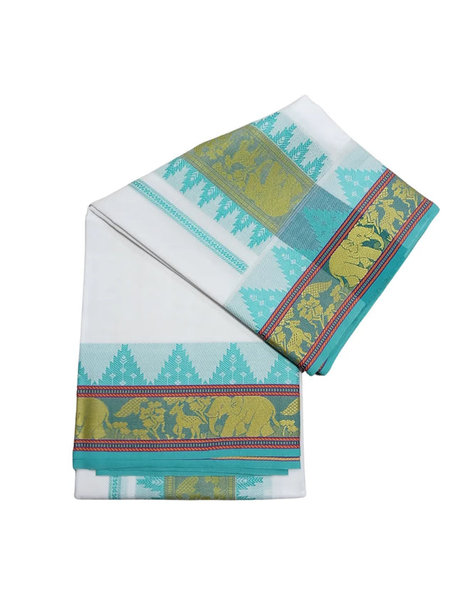 Men Pure Cotton Temple Jaquard Panchakacham Dhoti-9x5