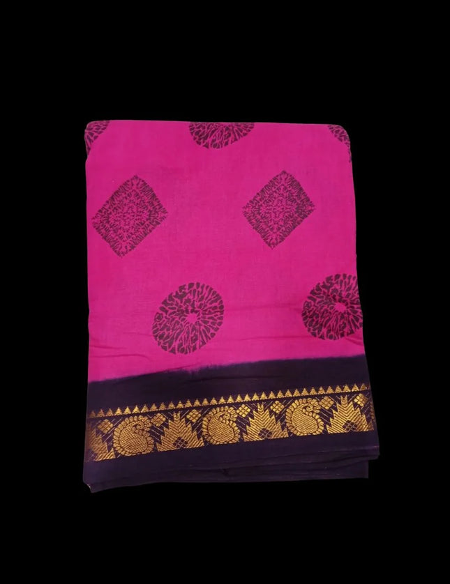 Madurai Butta With Contrast Jari Cotton 9 Yards Sarees