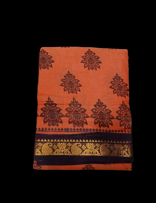 Madurai Butta With Contrast Jari Cotton 9 Yards Sarees