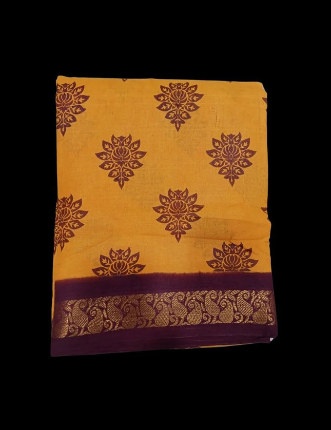 Madurai Butta With Contrast Jari Cotton 9 Yards Sarees