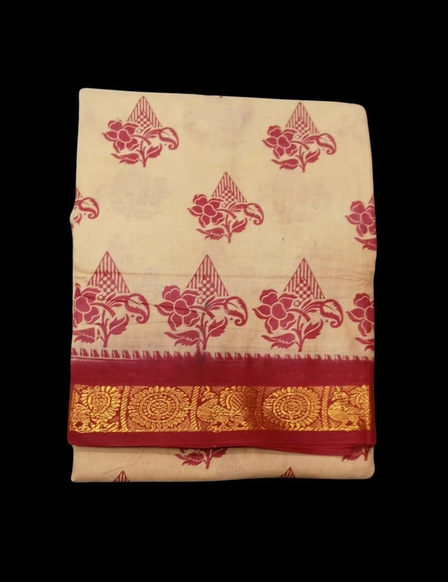Madurai Butta With Contrast Jari Cotton 9 Yards Sarees