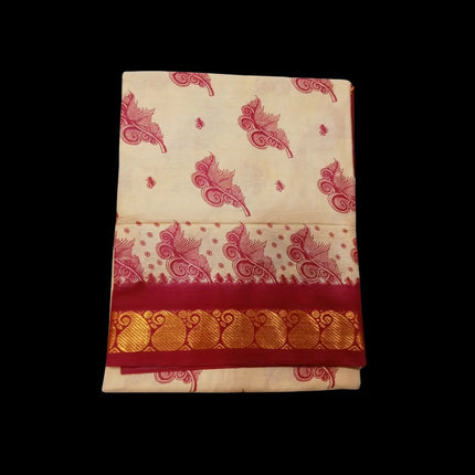 Madurai Butta With Contrast Jari Cotton 9 Yards Sarees