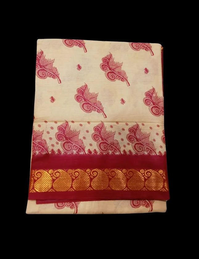 Madurai Butta With Contrast Jari Cotton 9 Yards Sarees