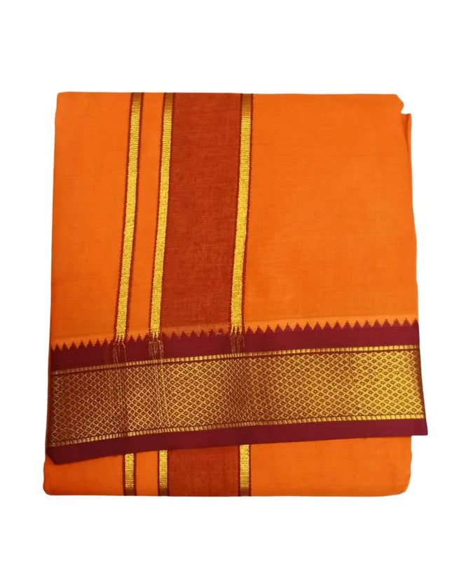 Men Cotton 10 Kan Korvai Colour Panchakacham Dhoti- 9x5