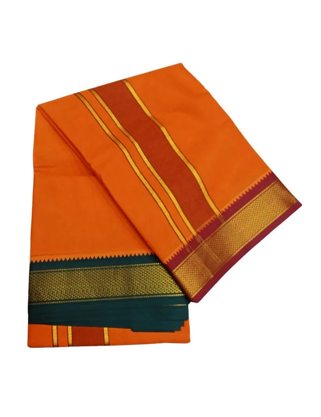 Men Cotton 10 Kan Korvai Colour Panchakacham Dhoti- 9x5