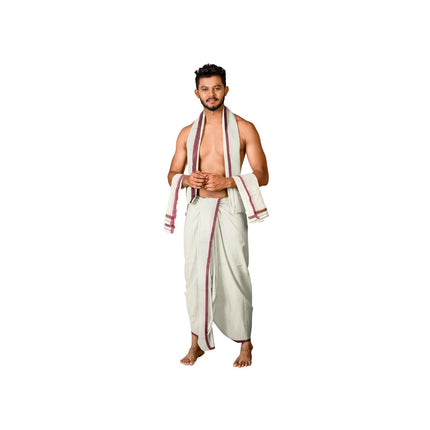 Men Cotton 30K Jari Colour Panchakacham Dhoti-9x5
