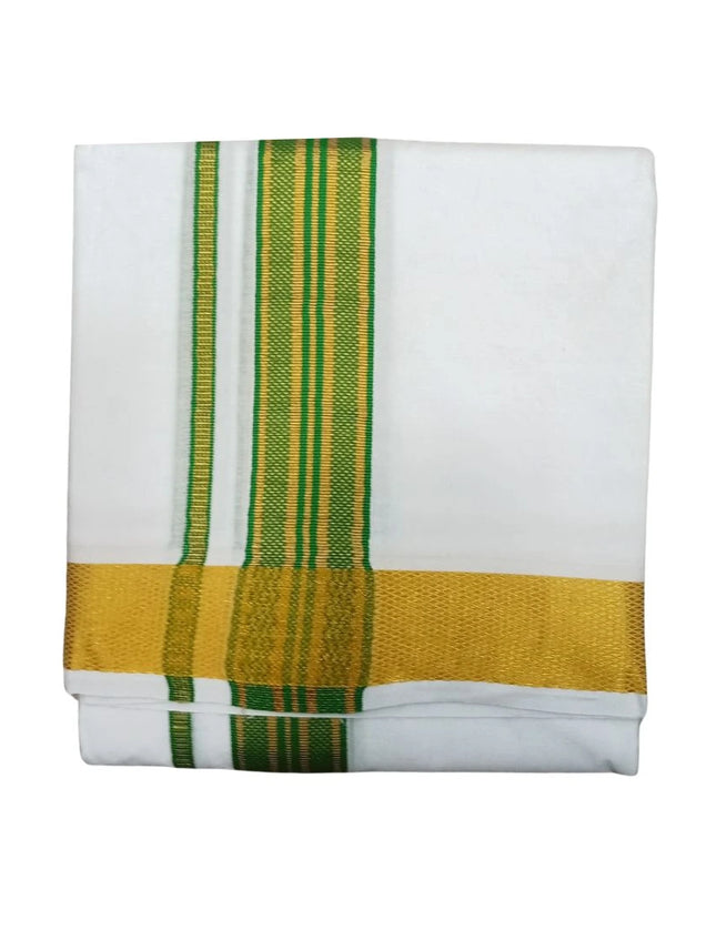 Men Pure Cotton 100K Jeeva Gold, Silver & Copper Jari Panchakacham Dhoti-9x5