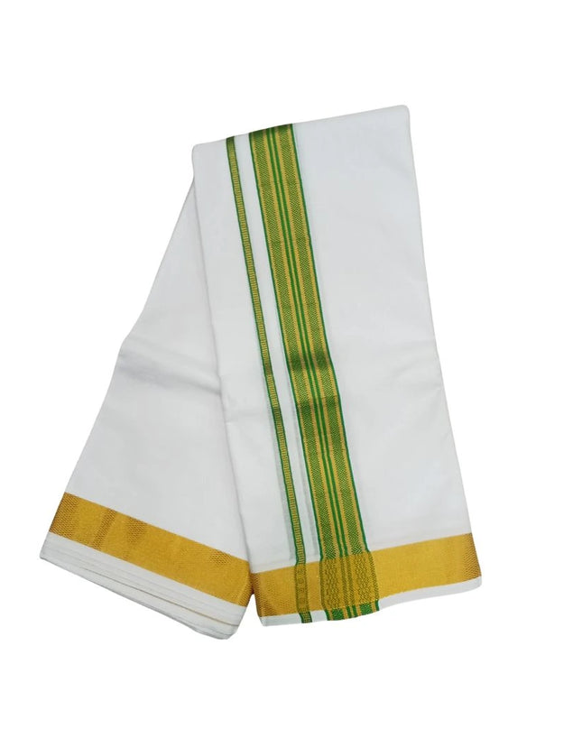 Men Pure Cotton 100K Jeeva Gold, Silver & Copper Jari Panchakacham Dhoti-9x5